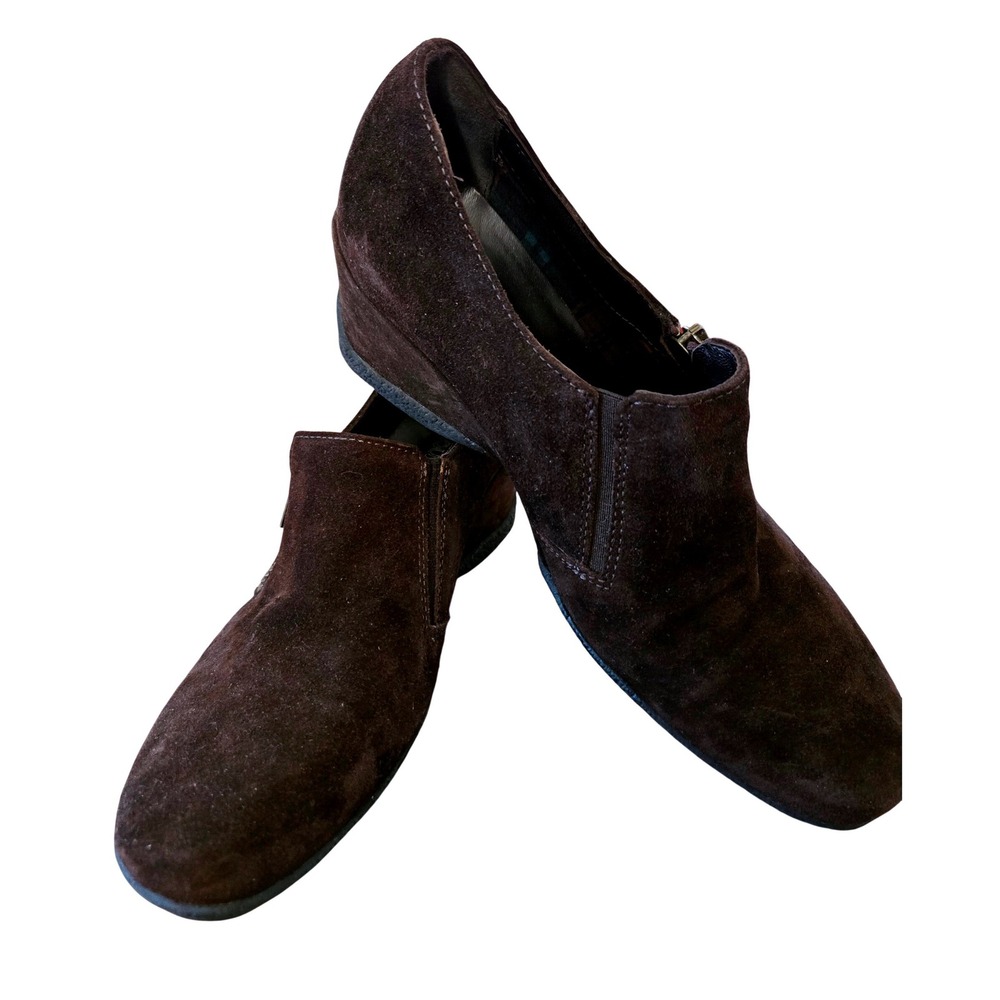 Aquatalia Chic Marvin K Espresso Suede Weatherproof Wedge Booties Womens 8 B